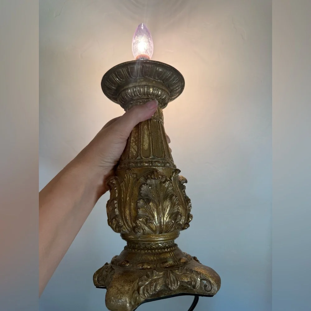 VTG Gold Resin Column Table Accent Lamp ~14”H China‎ Estate Hollywood Regency